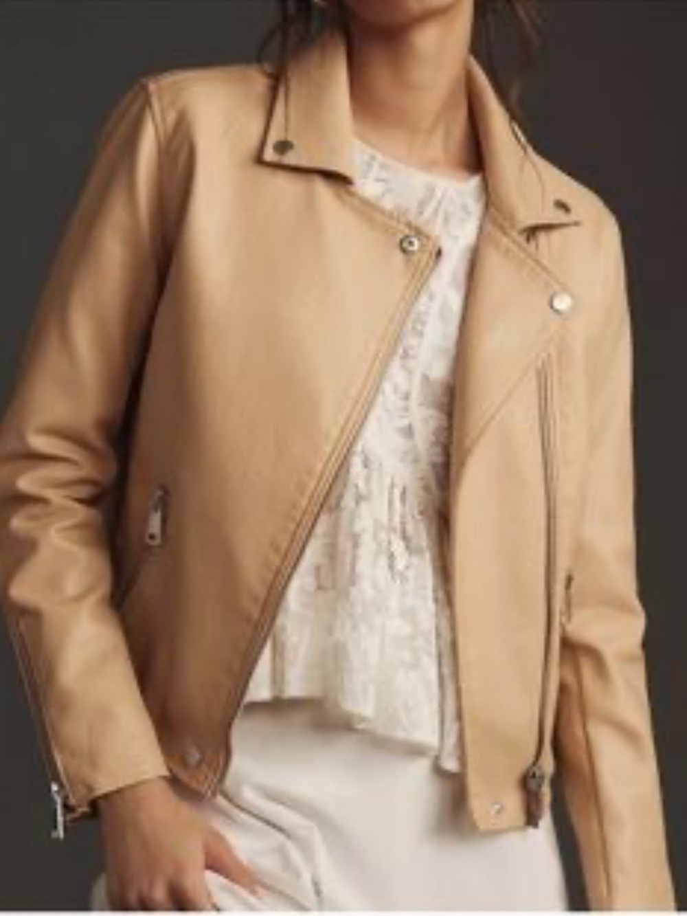Anthropologie Tan Faux Leather Moto Jacket Size XXS Biker Y2K Edgy Streetwear